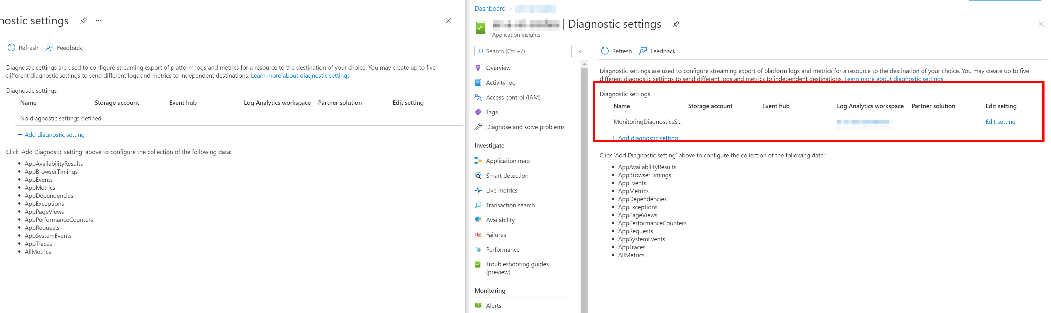 Diagnostic settings